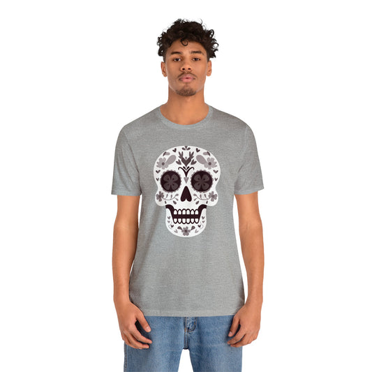 Monotone Calavera Skull - Soft Cotton Adult Unisex Graphic Tee by clothezy.com in Grey Heather Size Small - Buy Now
