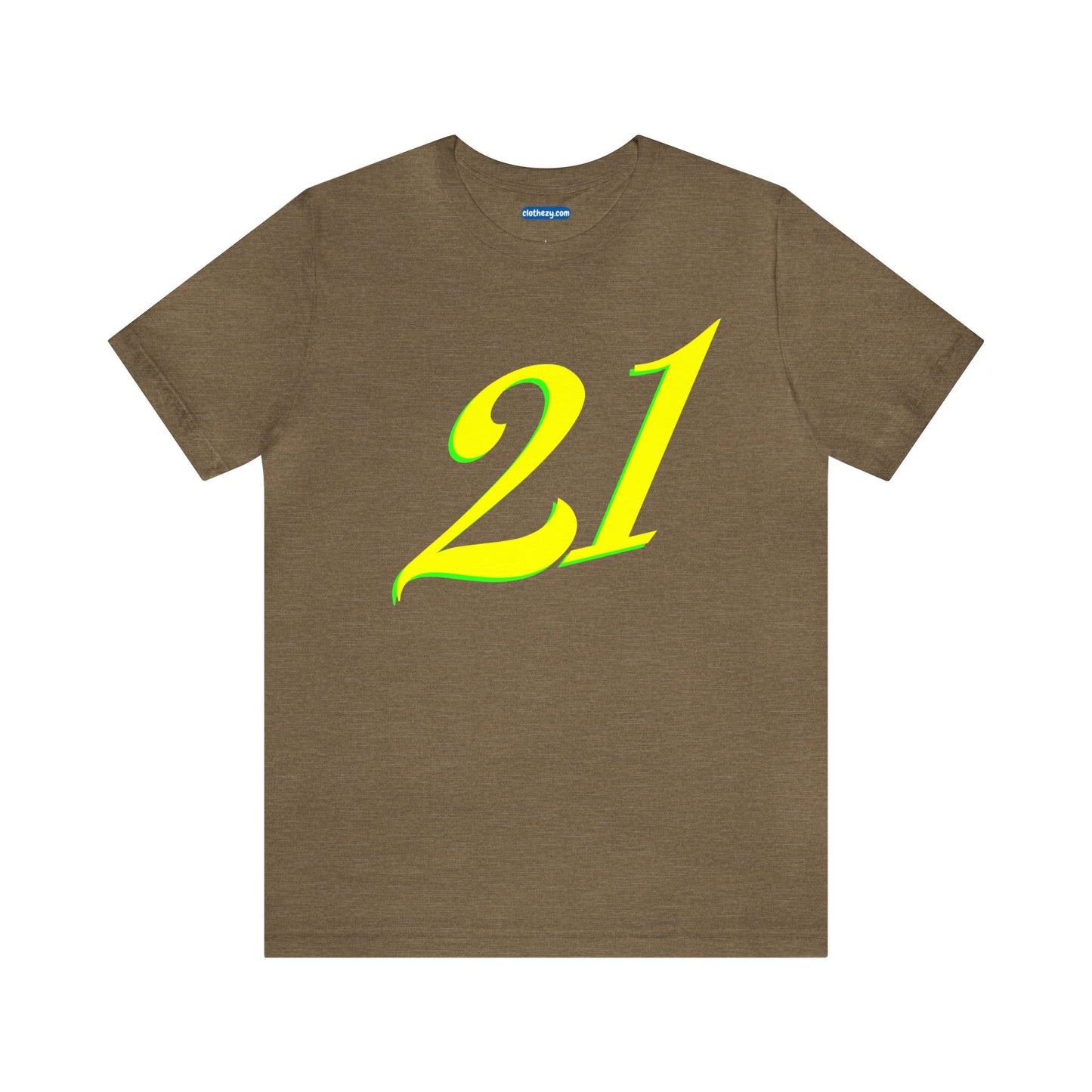 Number 21 Design - Soft Cotton Tee for birthdays and celebrations, Gift for friends and family, Multiple Options by clothezy.com in Olive Heather Size Small - Buy Now