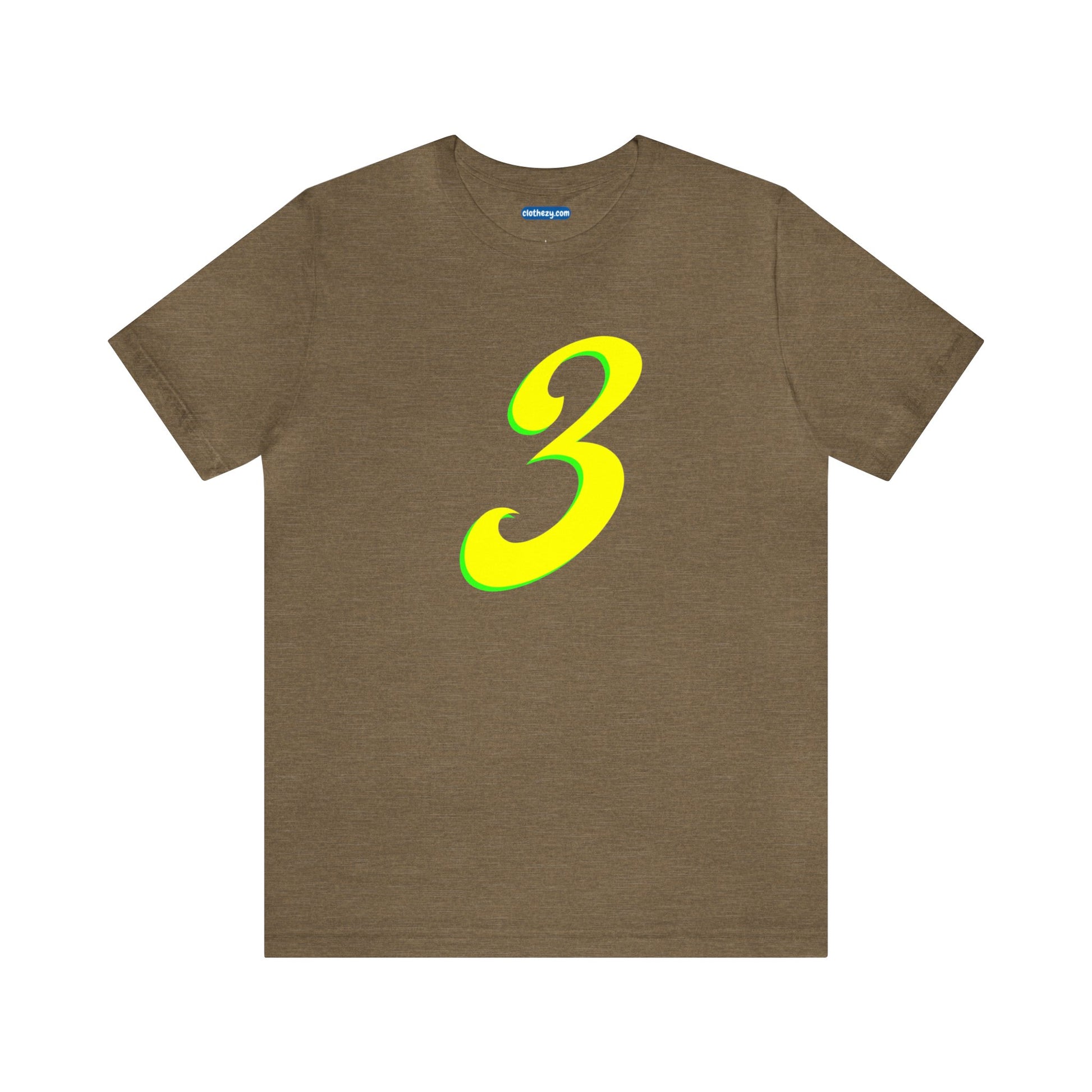 Number 3 Design - Soft Cotton Tee for birthdays and celebrations, Gift for friends and family, Multiple Options by clothezy.com in Olive Heather Size Small - Buy Now