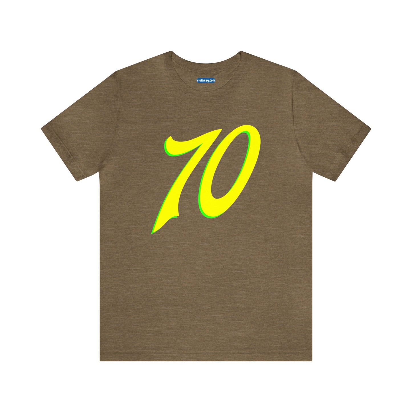 Number 70 Design - Soft Cotton Tee for birthdays and celebrations, Gift for friends and family, Multiple Options by clothezy.com in Olive Heather Size Small - Buy Now