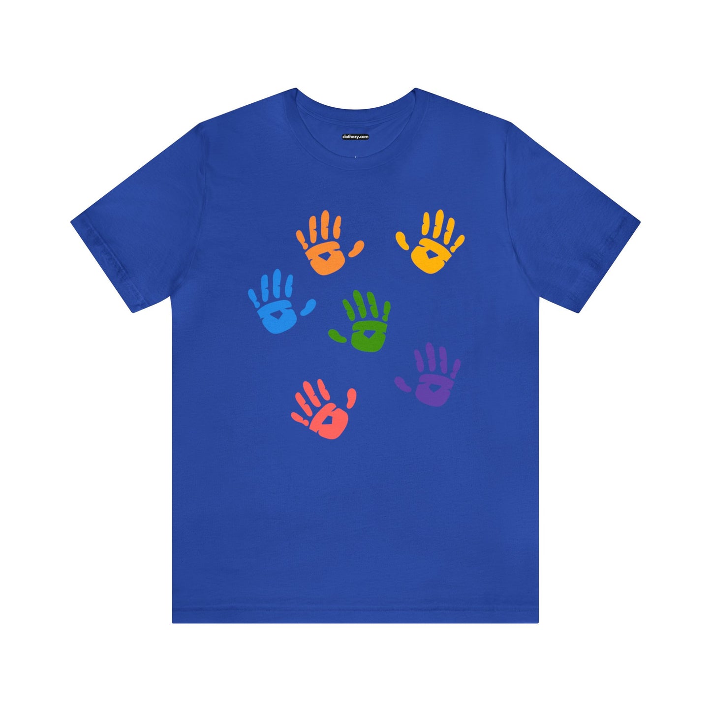 Rainbow Hand Prints T-Shirt - Unisex Adult Tee by clothezy.com in Royal Blue - Buy Now