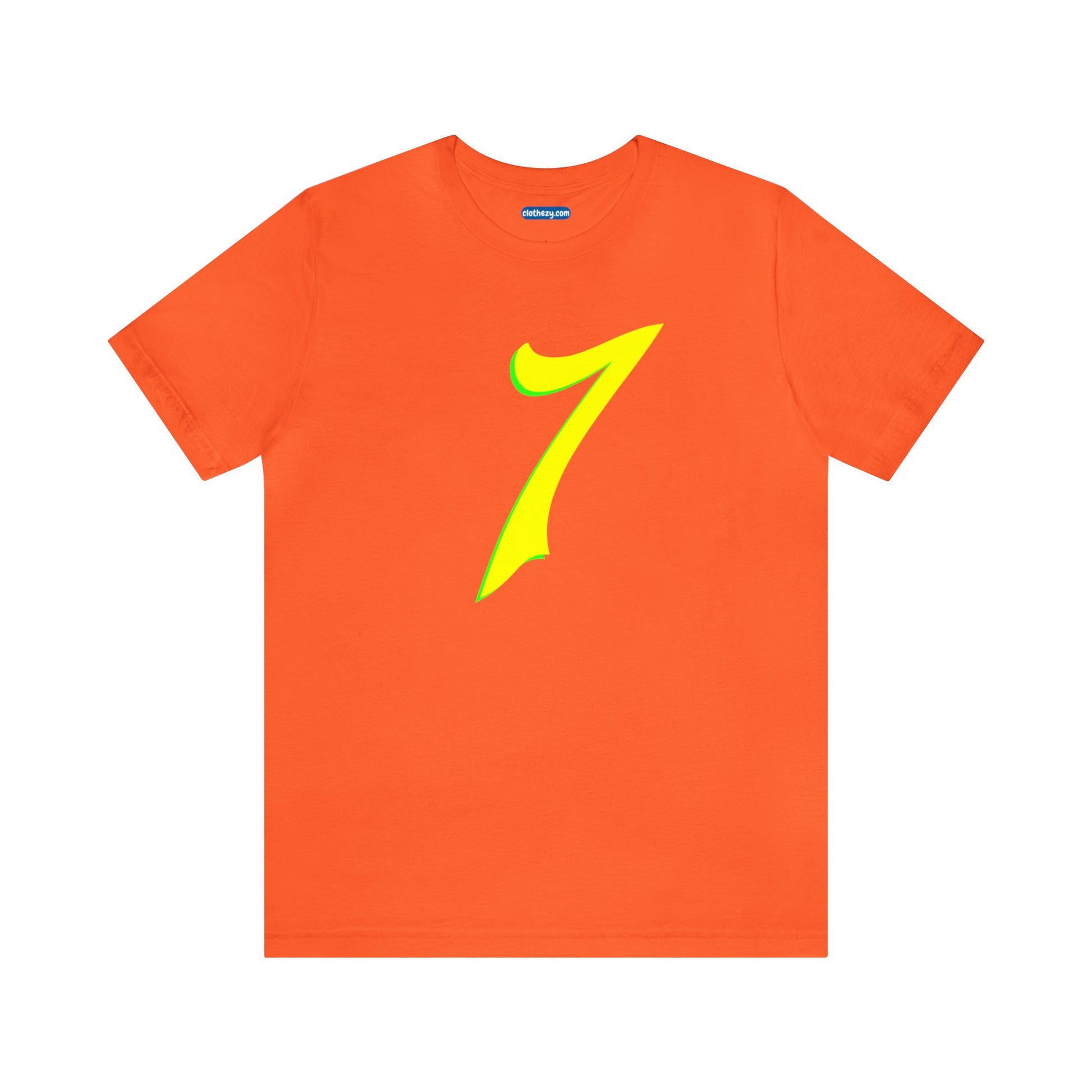 Number 7 Design - Soft Cotton Tee for birthdays and celebrations, Gift for friends and family, Multiple Options by clothezy.com in Orange Size Small - Buy Now