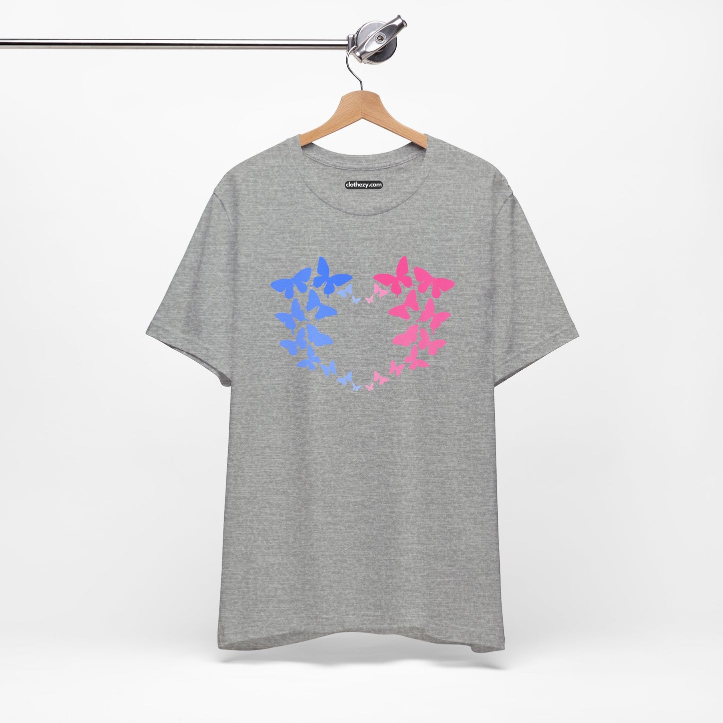 Blue and Pink Butterfly Heart - Soft Cotton Adult Unisex T-Shirt, Gift for friends and family, Gift for friends and family by clothezy.com - Buy Now