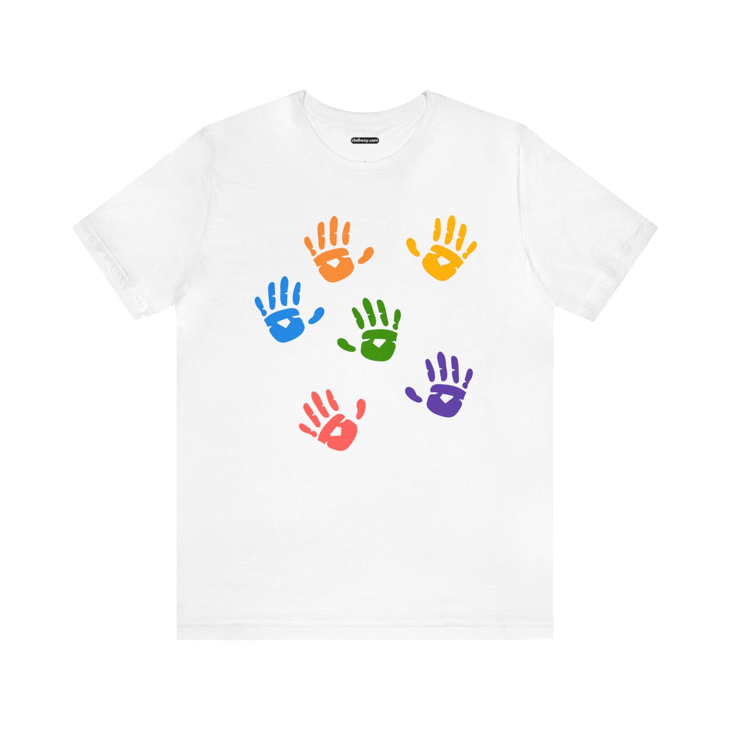 Rainbow Hand Prints T-Shirt - Unisex Adult Tee by clothezy.com in White - Buy Now