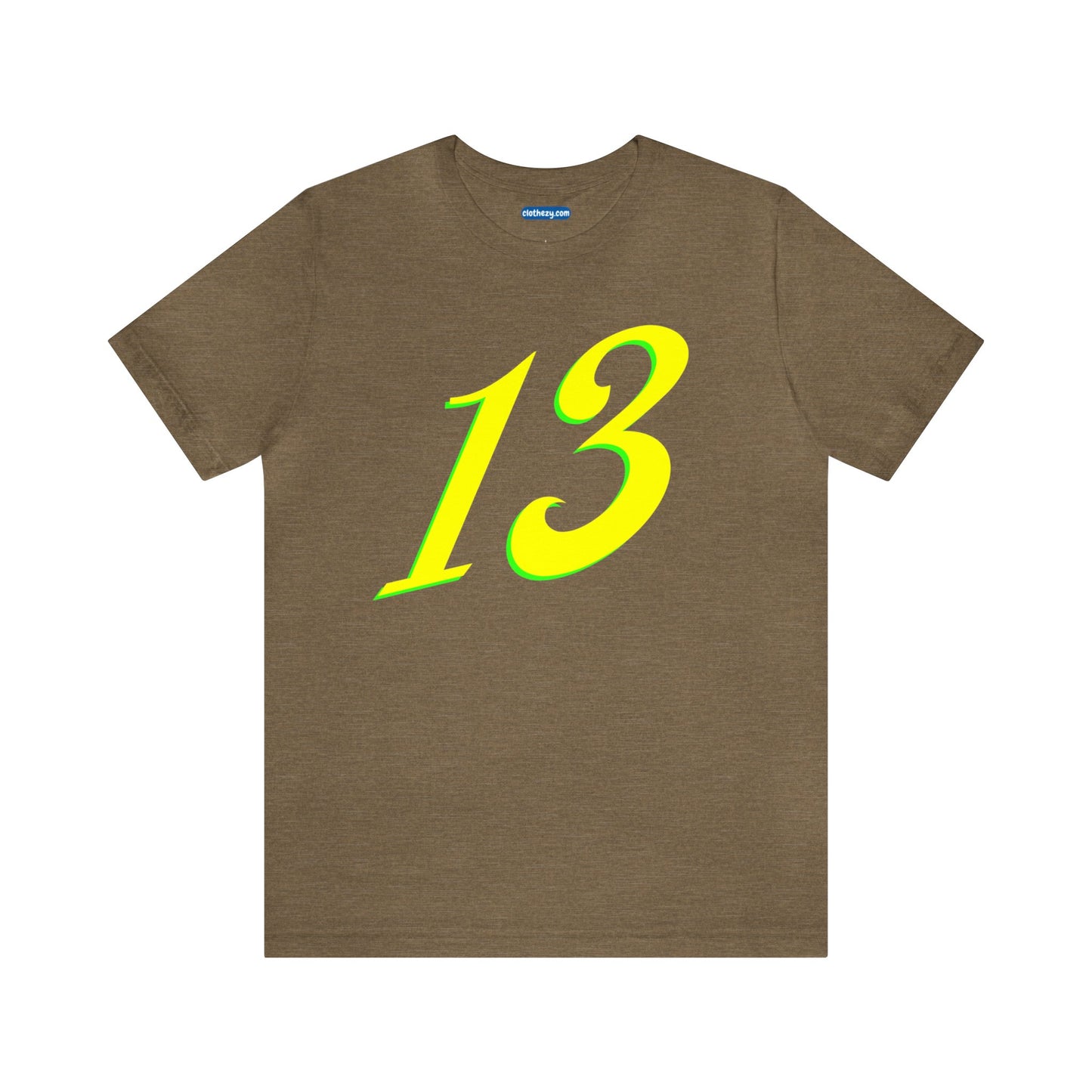 Number 13 Design - Soft Cotton Tee for birthdays and celebrations, Gift for friends and family, Multiple Options by clothezy.com in Olive Heather Size Small - Buy Now