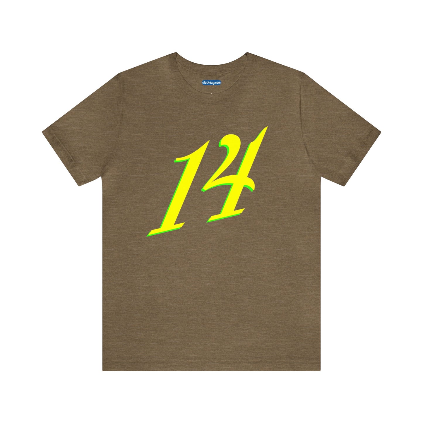 Number 14 Design - Soft Cotton Tee for birthdays and celebrations, Gift for friends and family, Multiple Options by clothezy.com in Olive Heather Size Small - Buy Now