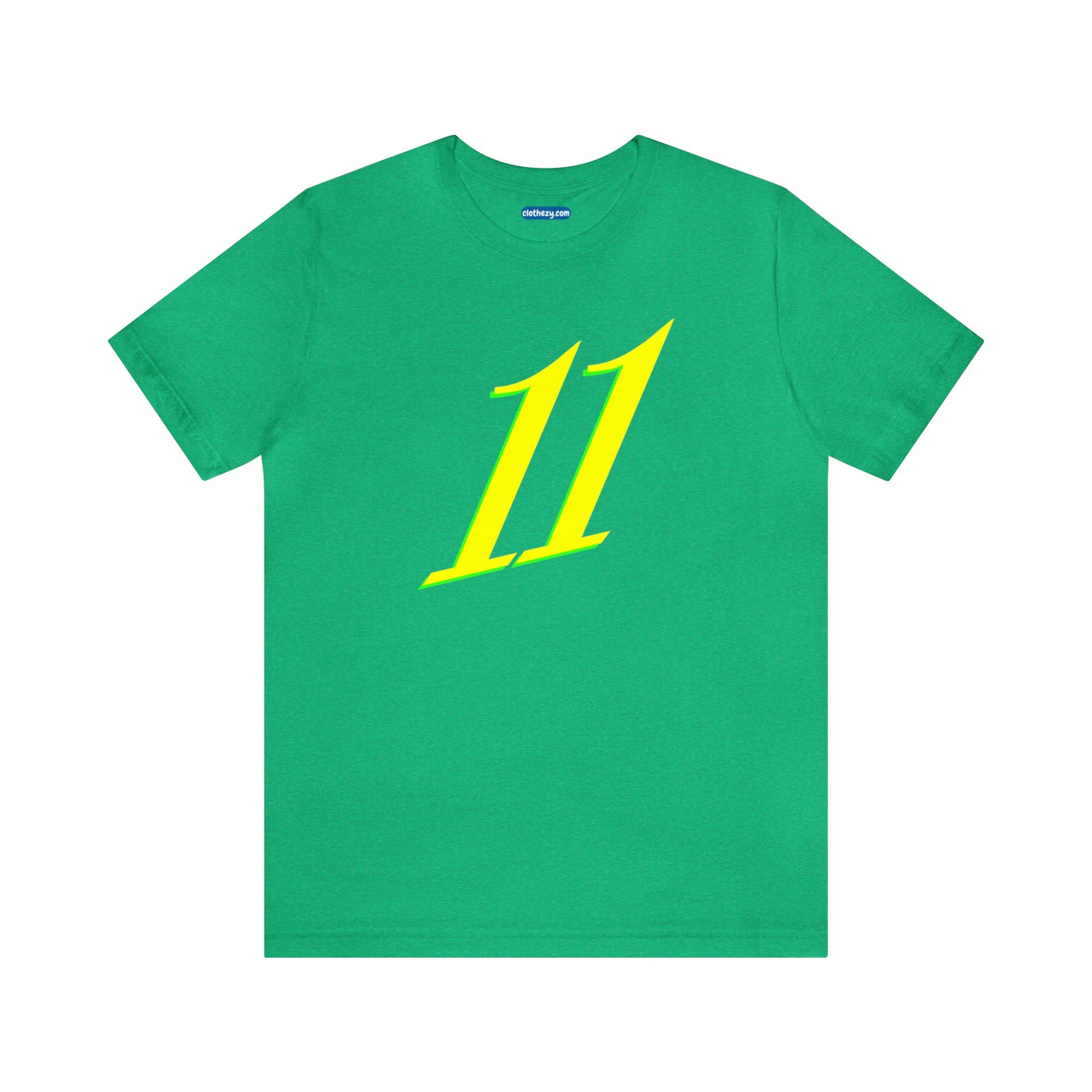 Number 11 Design - Soft Cotton Tee for birthdays and celebrations, Gift for friends and family, Multiple Options by clothezy.com in Green Heather Size Small - Buy Now