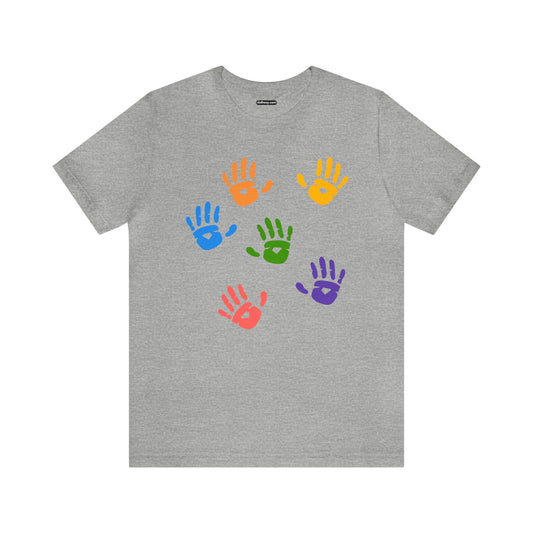 Rainbow Hand Prints T-Shirt - Unisex Adult Tee by clothezy.com in Grey Heather - Buy Now