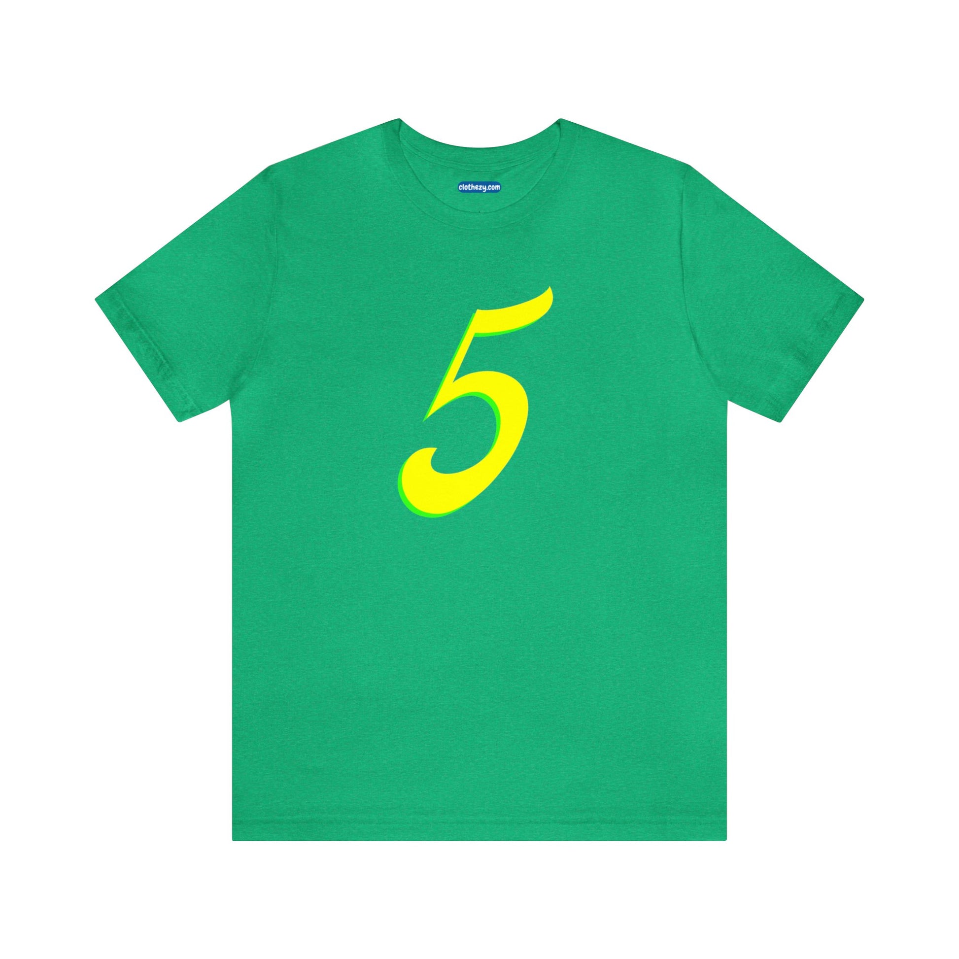 Number 5 Design - Soft Cotton Tee for birthdays and celebrations, Gift for friends and family, Multiple Options by clothezy.com in Green Heather Size Small - Buy Now