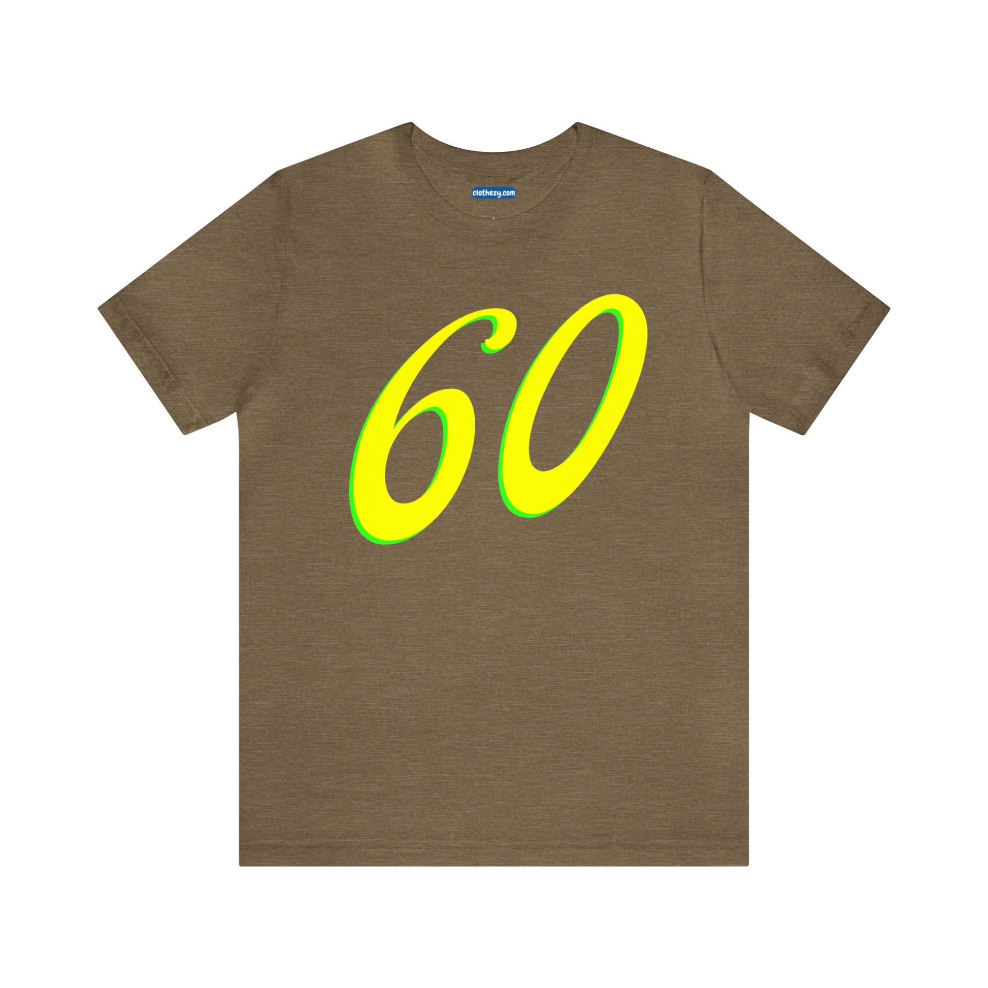 Number 60 Design - Soft Cotton Tee for birthdays and celebrations, Gift for friends and family, Multiple Options by clothezy.com in Olive Heather Size Small - Buy Now