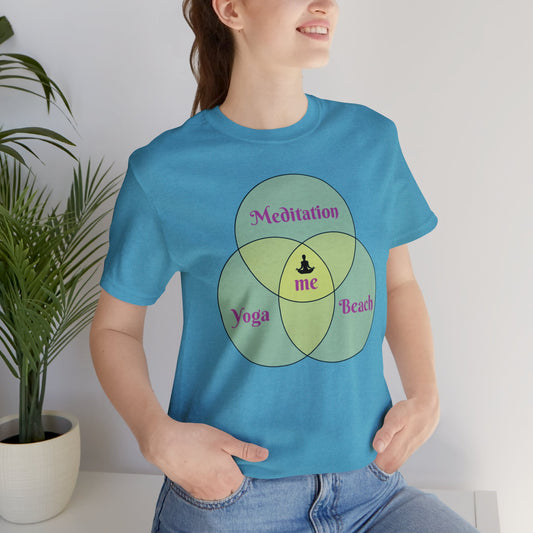 Venn Diagram - Meditation, Yoga, Beach - Soft Cotton Unisex Adult Tee, Gift for friends and family by clothezy.com in Aqua Heather - Buy Now