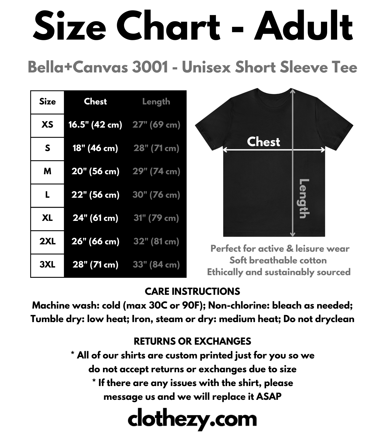 clothezy.com Size Chart - Adult Unisex T-Shirt